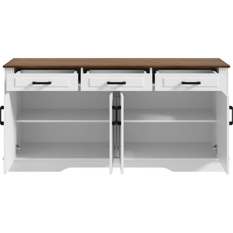 Buffet en MDF blanc avec 4 portes et 3 tiroirs, rangement polyvalent pour salon et salle à manger (1/5)