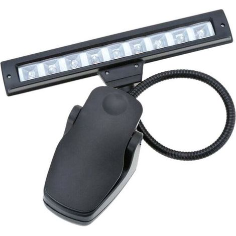 Lampe de Lecture Clipable 9 LEDs Bureau Pupitre Partition Piano Noir Éclairage (1/3)
