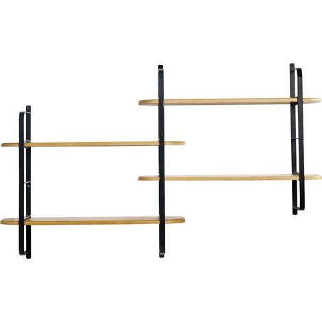 Wandregal aus massivem Mangoholz und schwarzem Metall B122 cm AKINA