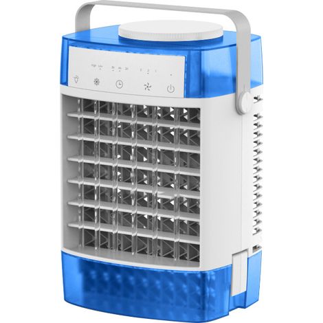 Mini ventilateur de bureau, ventilateur de refroidissement domestique, petit climatiseur, télécommande, humidificateur, réservoir d'eau (bleu) (1/2)