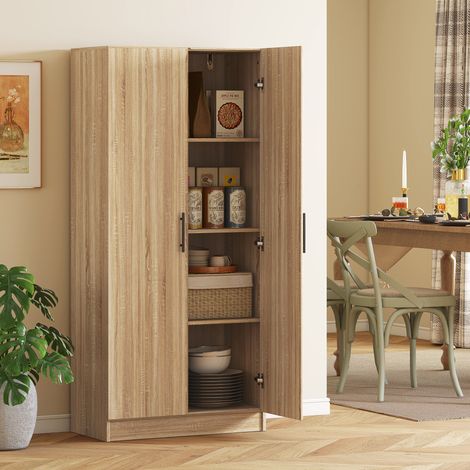 Küchen-Sideboard mit Soft-Close-Türen, Küchenschrank mit 2 verstellbaren Einlegeböden, Vorratsschrank für Wohnzimmer, Esszimmer, Lounge, 75 x 40 x 165 cm, Holzfarbe