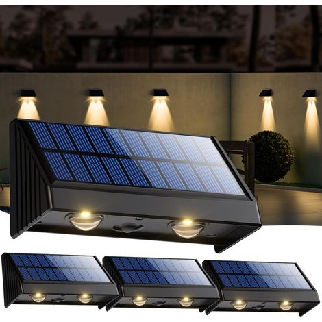 Applique Murale Exterieur Solaire 4 Pièces, Étanche IP65 Lampe Solaire Extérieur, 3200K Blanc Chaud Eclairage Exterieur Solaire pour Mur, Balustrade, Clôture, Jardin, Terrasse, Balcon, Escalier