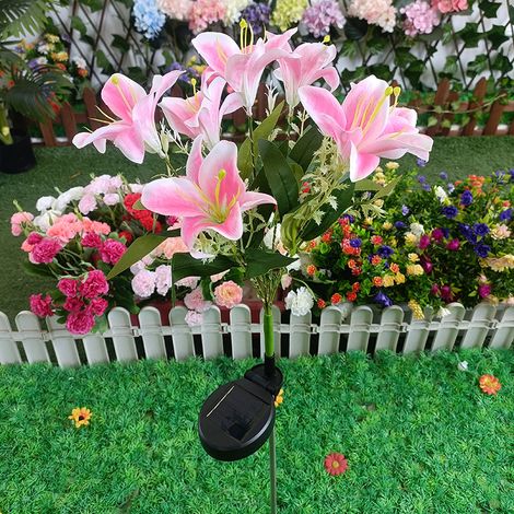 Lot de 2 lampes solaires de jardin avec 14 fleurs de lys, lampes solaires de jardin, lampes solaires de fleurs, lampes décoratives d'extérieur étanches (1/4)