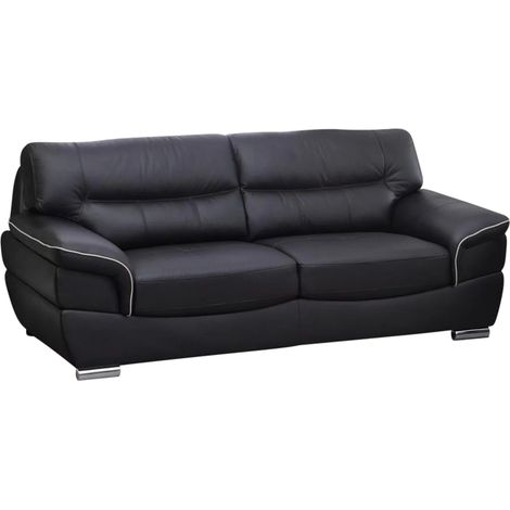 Vente-Unique – Canapé droit 3 places en cuir de vachette noir – Large accoudoirs – Garnissage haute résilience – Charge maximale 360 kg (1/3)