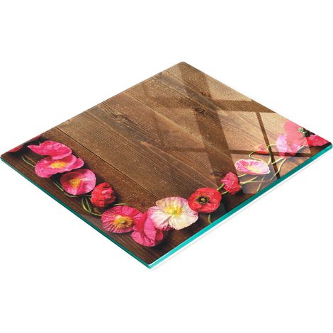 Dekoratives Servierbrett aus Glas, rosa Mohnblumenmuster, 60 x 52 cm (1/5)