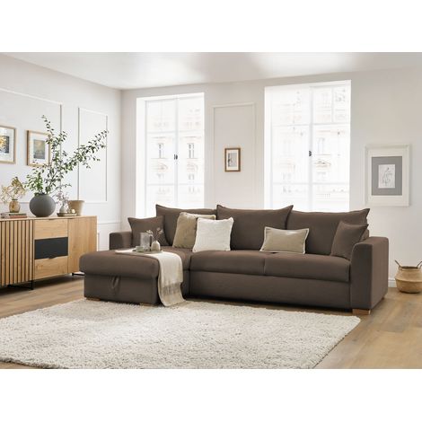BOBOCHIC - Canapé d'angle réversible convertible ouverture express AUGUSTIN tissu bouclette  140x200 Marron (1/5)