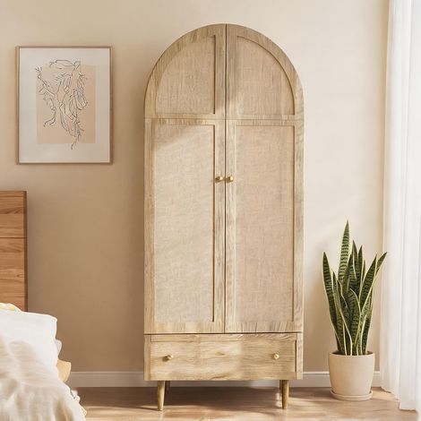 Grande armoire avec penderie et tiroirs en MDF chêne (1/5)