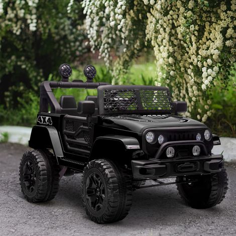 Elektrisches Kinderauto für Kinder von 3–6 Jahren, 12 V, mit Fernbedienung und manueller Steuerung, Doppelmotor, Scheinwerfer und Hupe, 100 x 64,2 x 71 cm, Schwarz