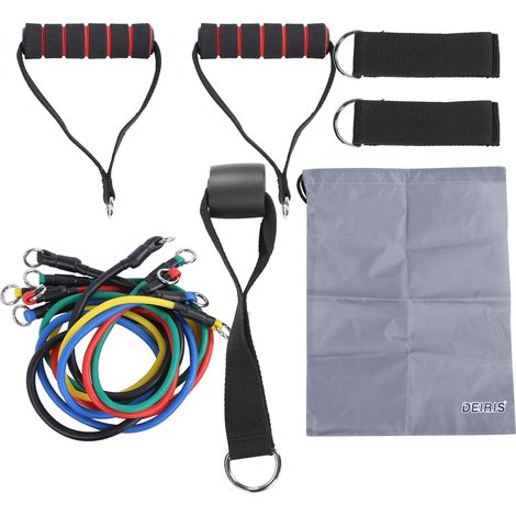 Cordes De Résistance - 5 Cordes Latex Élastiques + 1 Ancrage Porte + 2 Poignées Rembourrées + 2 Sangles Cheville + 1 Sac De Transport - Ensemble De Renforcement Musculaire (1/5)