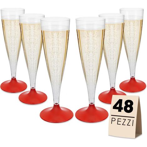 FLUTE SET 48 PZ CONFEZIONE 6 PEZZI L'UNA REALIZZATI IN PLASTICA COLORE ROSSO (1/4)
