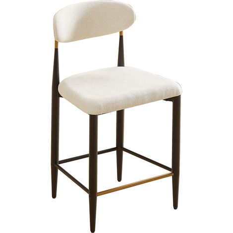 Lot de 2 tabourets de bar en tissu beige, dossier ergonomique, repose-pieds métal, style campagne chic pour cuisine ouverte et îlot central CHICFURN (1/5)