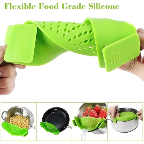 Passoire À Clip En Silicone - Passoire À Pâtes Alimentaires Filtre En Silicone Mains Libres Résistant Pour Spaghetti Aux Légumes - Vert (1/5)