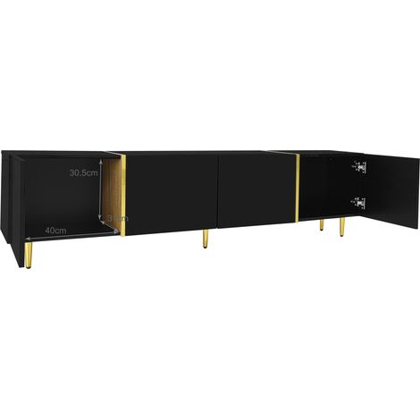 Mueble TV negro brillante de MDF con 4 puertas, estilo moderno en negro y dorado (1/5)