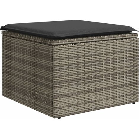vidaXL Garden Stool with Cushion Grey 55x55x37 cm Poly Rattan