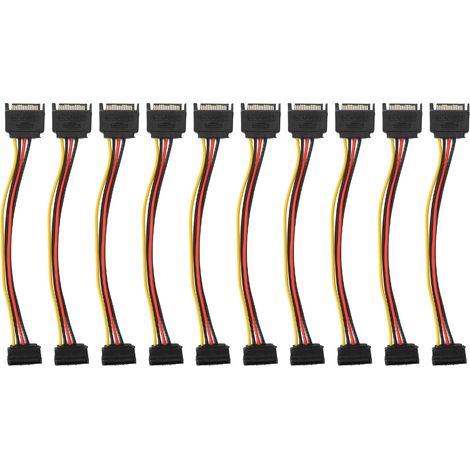 Lot de 10 Câbles SATA 15 Broches à 90 Degrés, Adaptateur d'Extension Alimentation Mâle vers Femelle pour Disques Durs HDD, SSD et Lecteurs Optiques (1/5)