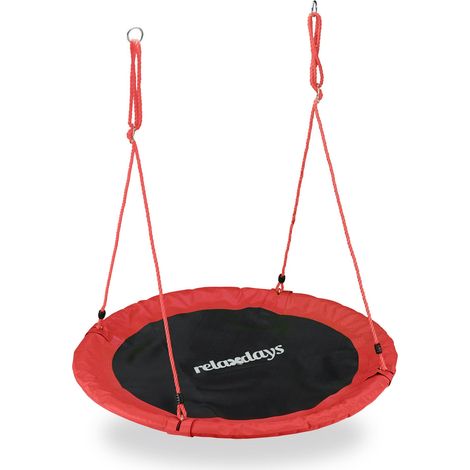 Relaxdays Columpio Jardín Nido de Altura Ajustable para Niños y Adultos, Hasta 100 kg, Rojo, ø 110 cm