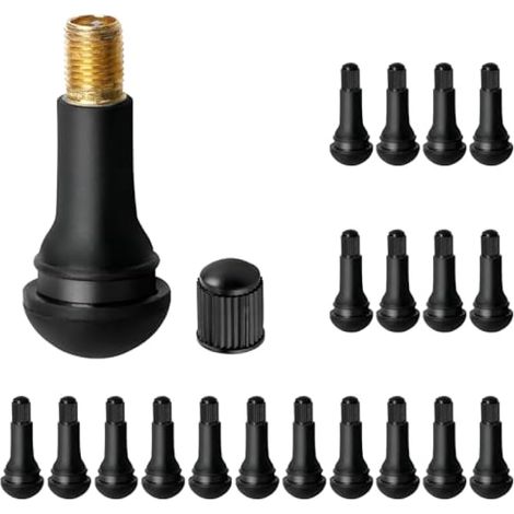 Lot de 20 valves en caoutchouc TR413 - Snap-In - Insert de valve en métal - Pour alésage de jante de 11,5 mm - Pour voitures et motos - Noir (1/5)