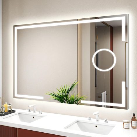 Miroir LED Salle de Bain 100x70cm, Grossissant 5X, Cadre Aluminium (1/5)
