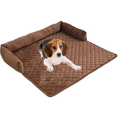 Samt-Haustiersofa (mittelgroß), rutschfest und wasserdicht, mit Kissen an 3 Seiten, Sofaschutz und Möbelabdeckung für Hunde und Katzen – 90 x 120 cm – Kaffeebraun