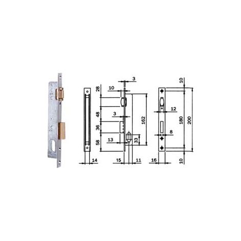 SERRATURA DA INFILARE PER MONTANTI CATENACCIO E RULLO 752 mm.15 (7521510) ISEO