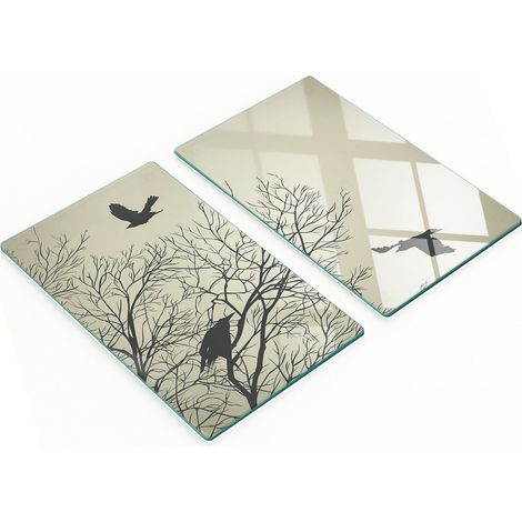 Planches à découper en verre pour la cuisine, motif corbeaux sur un arbre, 2 x 30 x 52 cm (1/5)