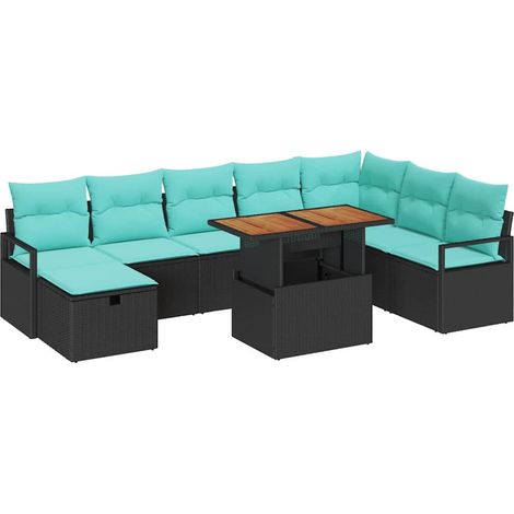 Set Divano da Giardino con cuscino 9 pcs Nero polyrattan vidaXL