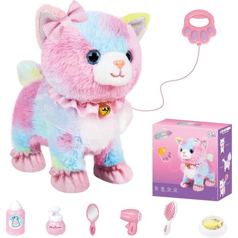 Fernbedienungskatze mit Leine, die per Berührung und Sprache gesteuert wird, lebensechte, laufende Katzenfigur, die laufen, miauen und mit dem Schwanz wedeln kann, ideales Geschenk für Jungen und Mädc