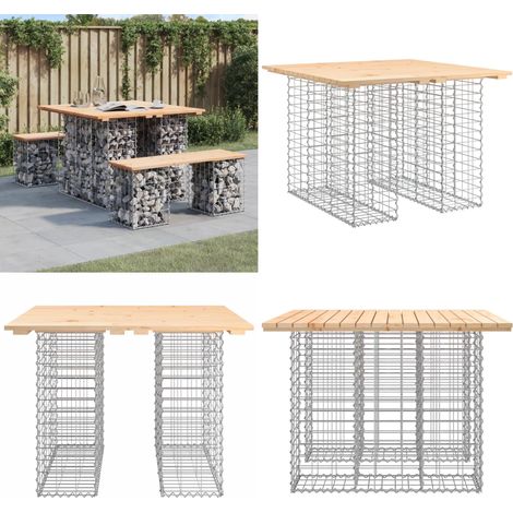 Mesa de jardín con diseño de gaviones, 100 x 102 x 72 cm, madera maciza de pino - Mesa de exterior - Mesa de patio