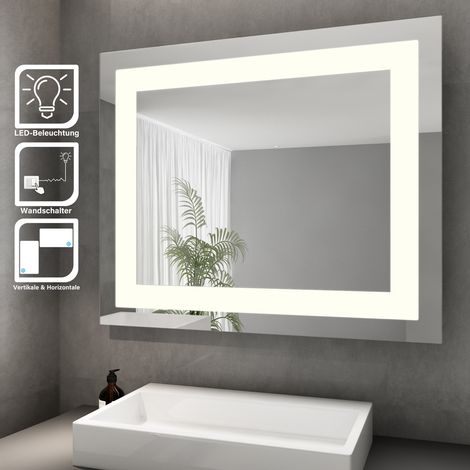 SONNI Badspiegel Badezimmerspiegel LED Beleuchtung Wandspiegel 50x60cm kaltweiß licht Wandschalter Energiesparender,IP44