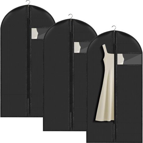 Housses de Vêtements 60 x 120 CM,Pliable Housse de Rangement Vetement Penderie,avec Fenêtre Transparente,pour Housse de Costume Homme, Manteaux, Robes,Robe de Mariée(Noir,3PCS) (1/5)