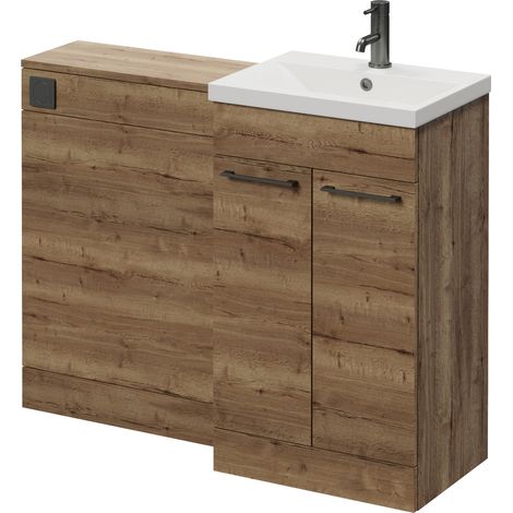 Napoli 390 Cento Tobacco Oak 1100mm 2 Door Vanity Unit Toilet Suite with Glide Basin - 1100mm - Gunmetal Grey 160mm HandleWithout Kingston Toilet Pan