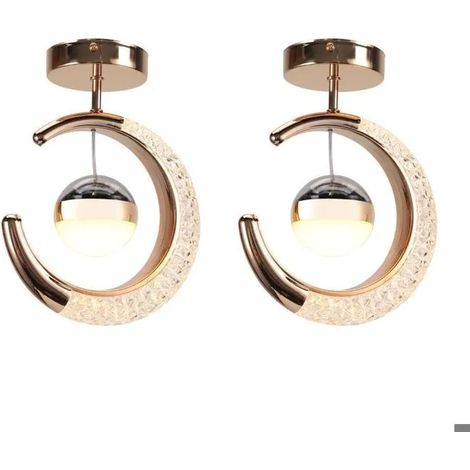 Lot de 2 Plafonnier Moderne LED,Lustre Suspension Abat-jour en Aluminium Designe Lune,Lumière Chaude (1/5)