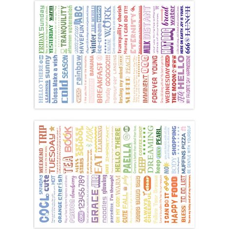 Lot de 4 stickers esthétiques mignons, motifs mots anglais, faciles à appliquer, décoratifs pour scrapbooking, carnet, ordinateur, frigo et bonbons (1/5)