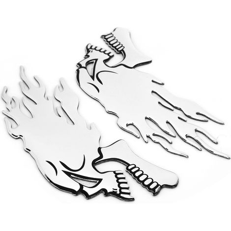 Stück 3D Flammen-Totenkopf Dekorative Universal Motorrad Tankaufkleber Silber (1/5)