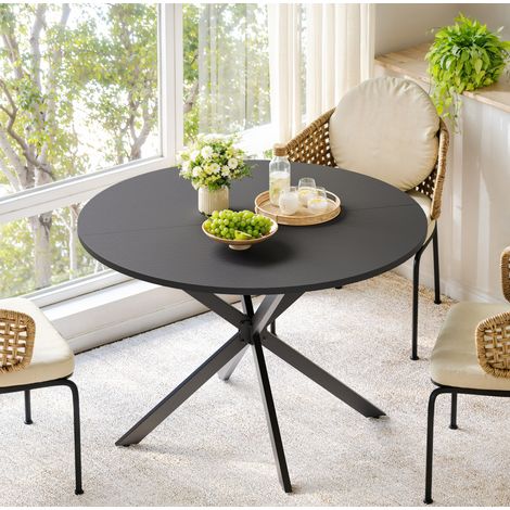 Tavolo da pranzo rotondo 120 cm con base a X, nero, per 4-6 persone HAVRYA (1/5)