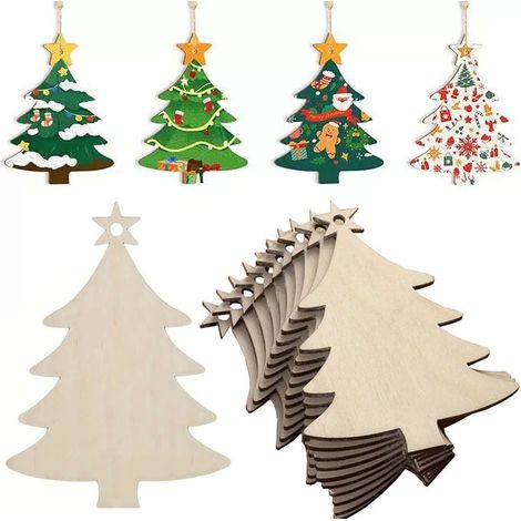 Décorations de Noël en bois à peindre, découpes de décorations de Noël et de Thanksgiving, 24 pièces, 8,9 x 7,6 cm, disques en bois vierges pour sapin de Noël, à suspendre, pour loisirs créatifs (1/4)