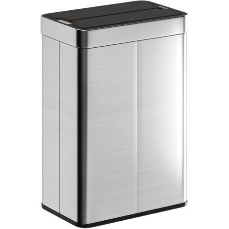 royaluxe -Poubelle à capteur, capacité de 55 L, couvercle papillon à ouverture automatique, acier inoxydable, argent (1/5)