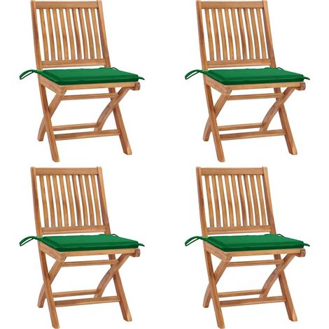 vidaXL Sillas plegables con cojines, 4 unidades, madera maciza de teca. (1/5)