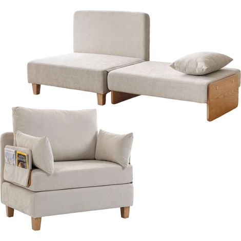 Beyamis Canapé simple lit 2 en 1 convertible 94x63x89cm crème (1/5)