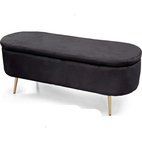 Schwarze Samtbank mit Stauraum 122x41x47