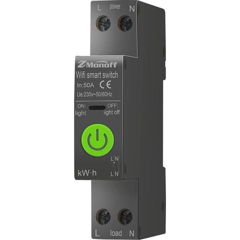 Disjoncteur intelligent WIFI – mesure puissance compteur énergie 1P 230V 50A – voltmètre ampèremètre rail DIN – noir (1/5)