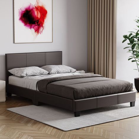 Lisbon 4ft Small Double Faux Leather Bed Frame, 120 x 190 cm, Brown