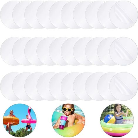 30pcs Kit Reparation Piscine,Kit Reparation Pool Gonflable,Rustine Matelas Gonflable,Transparente Rustine Piscines, Kit de Réparation pour Variété d'Objets Gonflables,Caoutchouc PVC,Kayaks-φ7.5cm (1/5)
