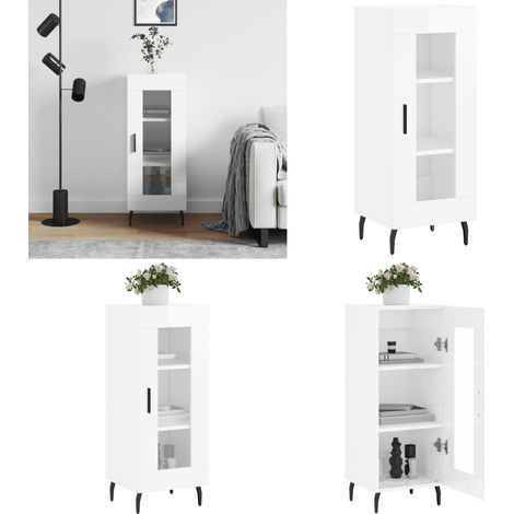 Aparador de madera contrachapada blanco brillante 34,5x34x90 cm - Almacenamiento - Muebles de almacenamiento