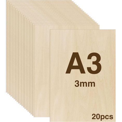 20pcs Contreplaqué 3mm, Planche Bois A3, Feuille de Bois Rectangulaire, Plaque Bois Brut Bouleau, Bois Brut Non Finie, Panneau Feuille Découpe Laser pour Pyrogravure, Maquette - 4203003mm (1/5)