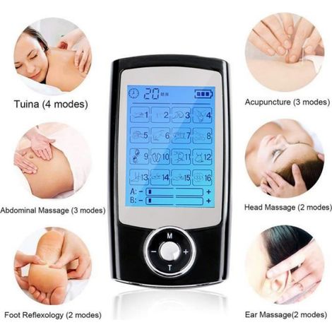 Électrostimulateur tens Anti-Douleur et électrostimulation Musculaire EMS - 16 programmes de Massage + 8 électrodes Rechargeable ) (1/4)
