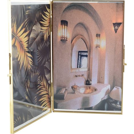 Cadre Photo Double Transparent avec Bordure Dorée en Acrylique - 24,5 x 15 x 1,6 cm - PANGIVO (1/4)