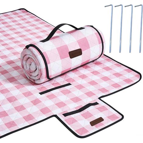 Wasserdichte Picknickdecke 200x150cm, faltbar, Gingham-Muster, Rosa (1/5)