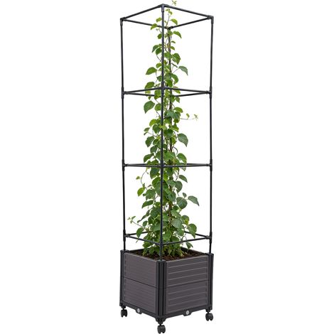 Jardinière surélevée avec treillis et roues, 160 cm hauteur, bac de plantation avec support de plantes grimpantes, boîte de planteur pour légumes, fleurs, jardin, terrasse et patio (2 modules, sommet (1/5)