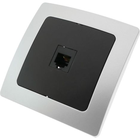 Prise téléphone RJ11 encastrable avec plaque de finition 80x80mm série Lille argent et gris (1/4)